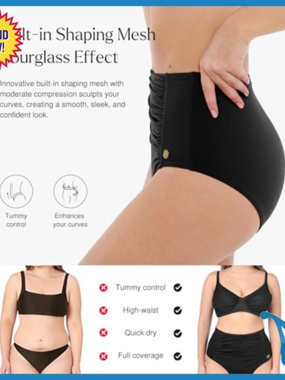 Tummy Control High Waisted Bikini Set Shapewear Swimsuit Push Up - Picture 4 of 7